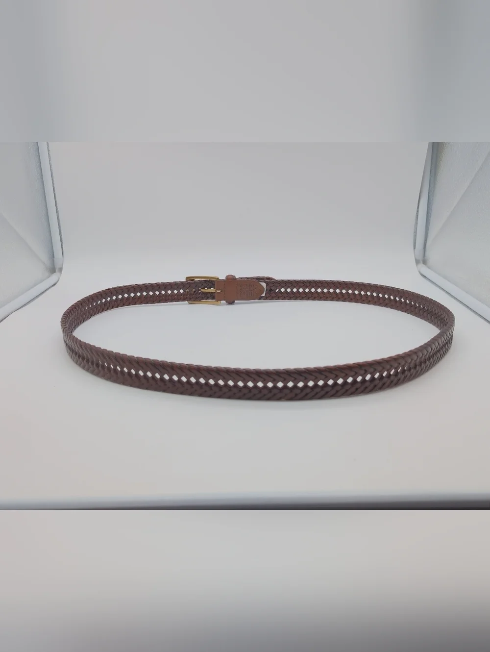 Braided Brown Leather Belt with Gold Buckle Sz 46